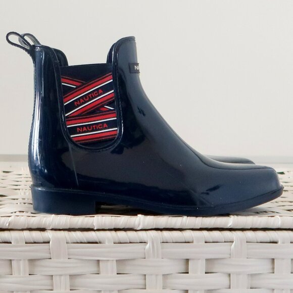 Nautica Navy Rubber Chelsea Rain Boots Waterproof Pull-On Logo Ankle Booties 8 - Picture 11 of 16